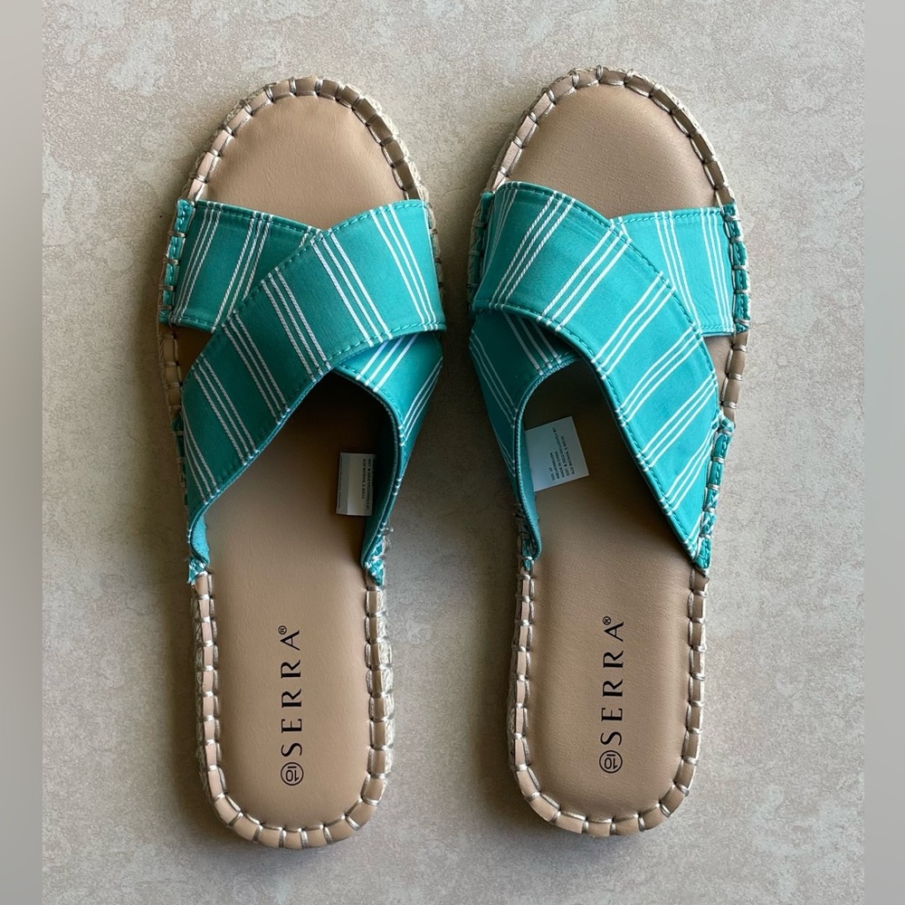 💖 5 for $25 💖 Serra Turquoise Green and White Striped Espadrille Sandals